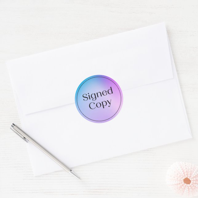 Gradient Blue | Simple Signed Copy Novel Book Classic Round Sticker (Envelope)