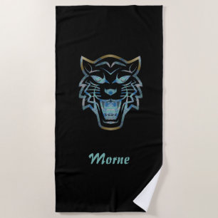 Gradient blue tiger silhouette monogram beach towel