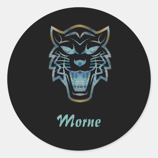 Gradient blue tiger silhouette monogram classic round sticker (Front)