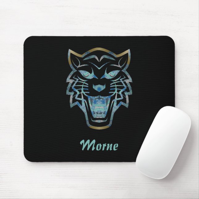 Gradient blue tiger silhouette monogram mouse pad (With Mouse)