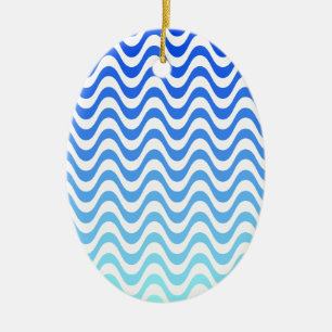 Gradient Blue Waves Ceramic Tree Decoration
