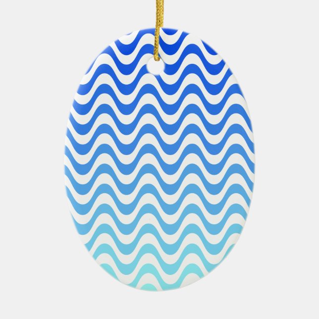 Gradient Blue Waves Ceramic Tree Decoration (Front)