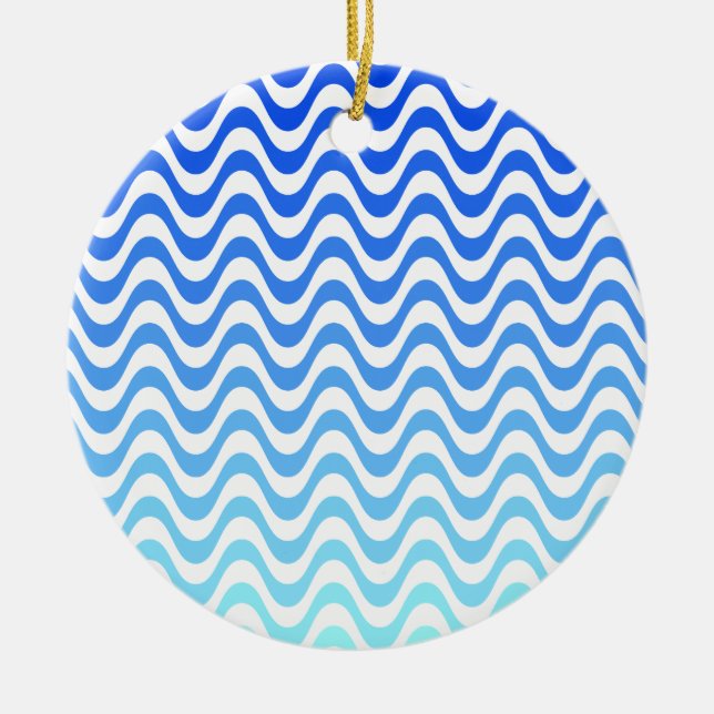 Gradient Blue Waves Ceramic Tree Decoration (Front)