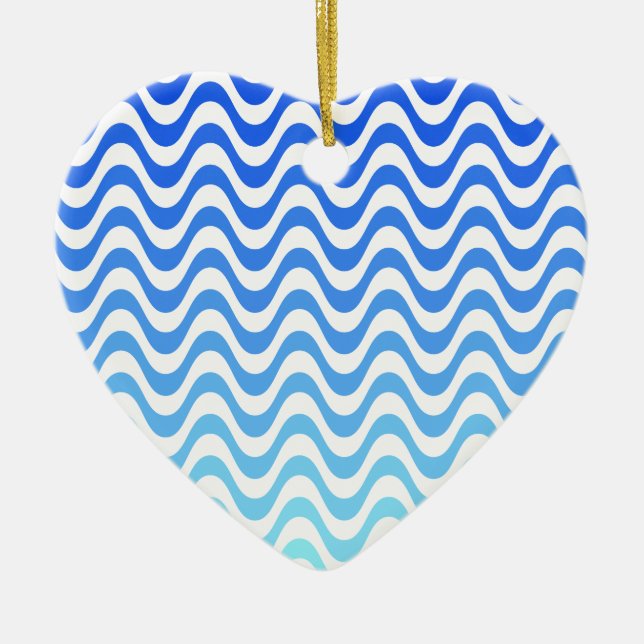 Gradient Blue Waves Ceramic Tree Decoration (Front)