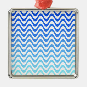 Gradient Blue Waves Metal Ornament