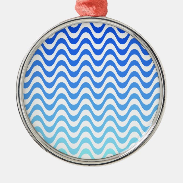 Gradient Blue Waves Metal Ornament (Front)