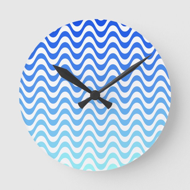 Gradient Blue Waves Round Clock (Front)