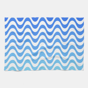 Gradient Blue Waves Tea Towel