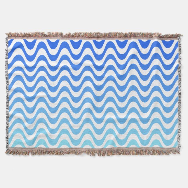 Gradient Blue Waves Throw Blanket (Front)