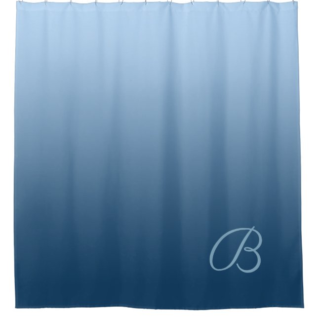 Gradient Blue with Custom Monogram Shower Curtain (Front)