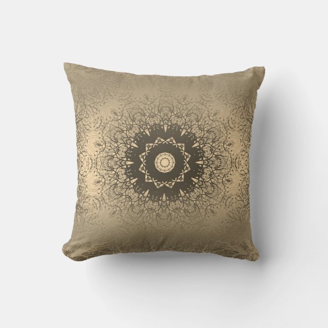 Gradient brown bronze silk arabic ornamental decor cushion (Front)