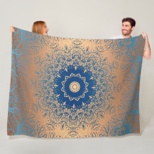 Gradient brown bronze silk arabic ornamental decor fleece blanket