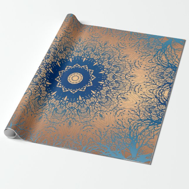 Gradient brown bronze silk arabic ornamental decor wrapping paper (Unrolled)
