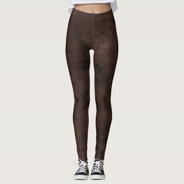 Gradient brown colours stone marble print chocolat leggings (Front)
