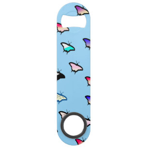 Gradient Butterflies on Light Blue Bottle Opener