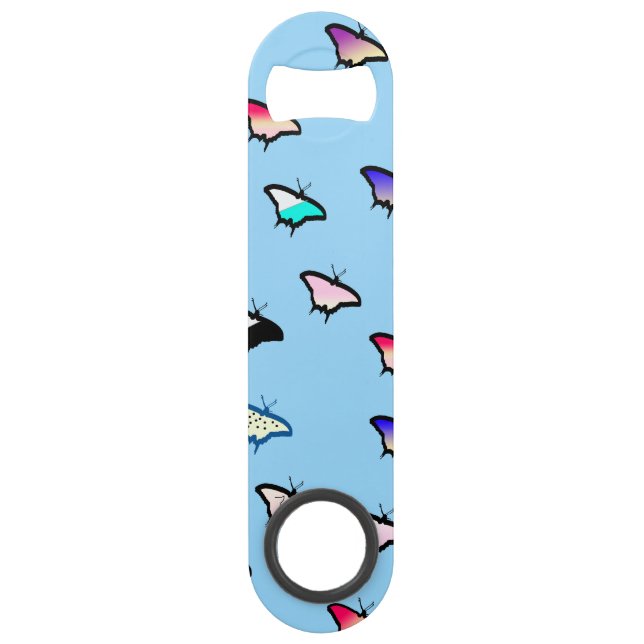 Gradient Butterflies on Light Blue Bottle Opener (Back)