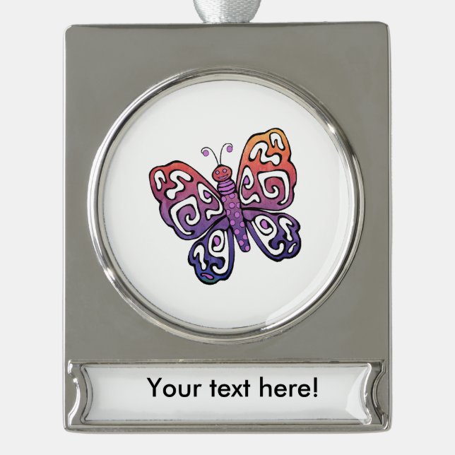 Gradient butterfly clipart silver plated banner ornament (Front)