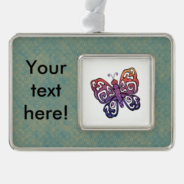 Gradient butterfly clipart silver plated framed ornament (Front)
