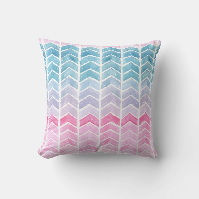 Gradient Chevron: Watercolor Herringbone Pattern. Cushion (Front)