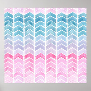 Gradient Chevron: Watercolor Herringbone Pattern. Poster