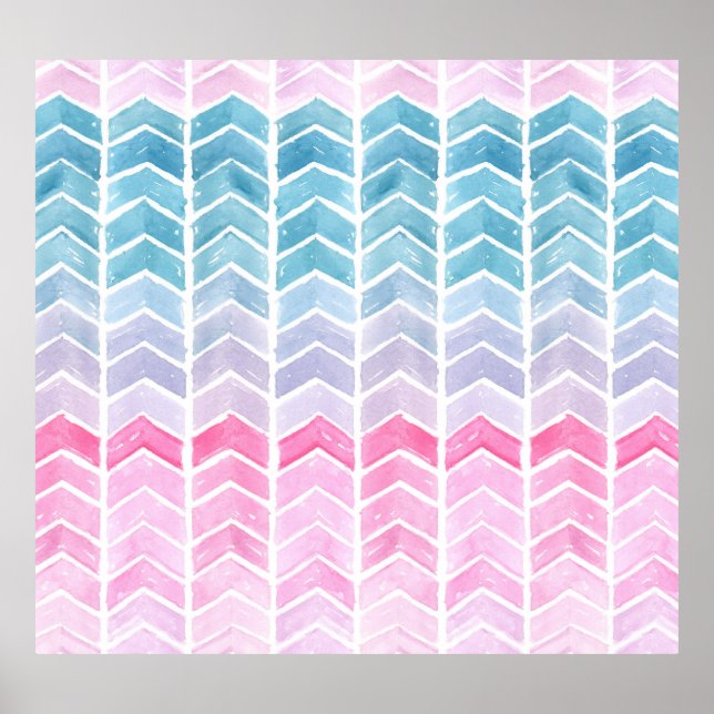 Gradient Chevron: Watercolor Herringbone Pattern. Poster (Front)