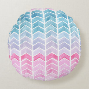 Gradient Chevron: Watercolor Herringbone Pattern. Round Cushion