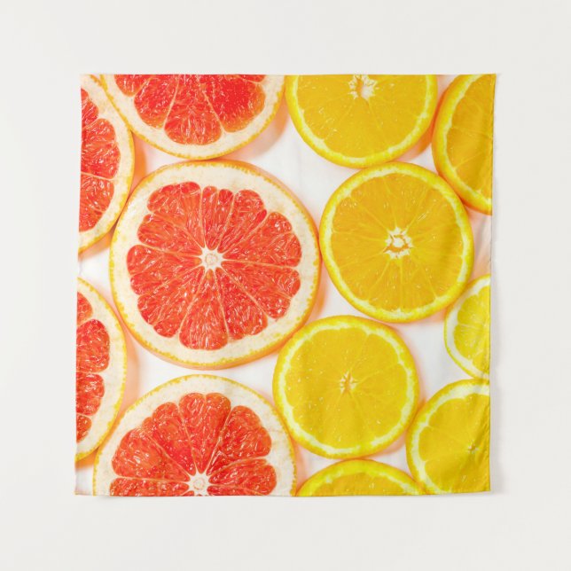 Gradient color citrus slices on white backgroundab tapestry (Front)