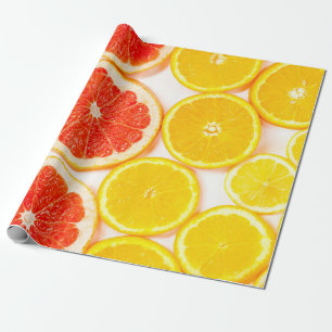 Gradient color citrus slices on white backgroundab wrapping paper