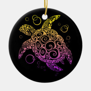 Gradient Colour Sea Turtle Drawing, Sea Turtle Ceramic Ornament