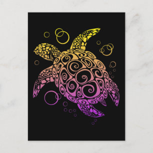 Gradient Colour Sea Turtle Drawing, Sea Turtle Postcard