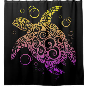 Gradient Colour Sea Turtle Drawing, Sea Turtle Shower Curtain