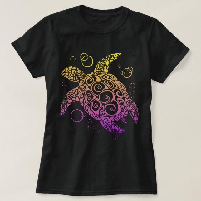 Gradient Colour Sea Turtle Drawing, Sea Turtle T-Shirt (Design Front)