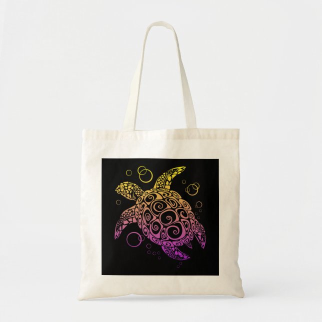 Gradient Colour Sea Turtle Drawing, Sea Turtle Tote Bag (Front)