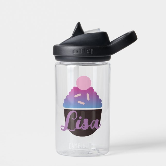Gradient Cupcake Frosting Kids Name Water Bottle (Left)