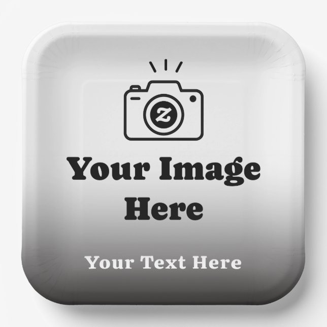 Gradient Custom Text and Image  Paper Plate (Front)