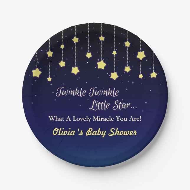 Gradient Dark Blue Twinkle Little Star Party Plate (Front)