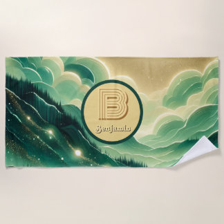 Gradient Emerald Kelly Green Glitter Monogrammed Beach Towel