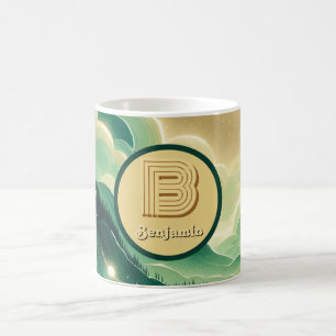 Gradient Emerald Kelly Green Glitter Monogrammed Coffee Mug