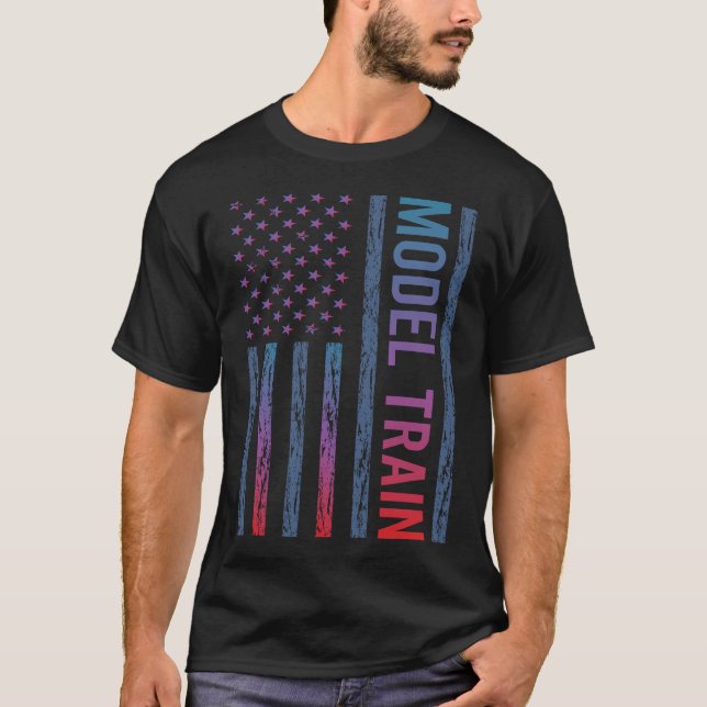 Gradient Flag Model Train Trains Railroad Railway T-Shirt (Front)