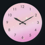 Gradient Girly Glam Celestial Glitter Pastel Pink  Large Clock<br><div class="desc">Shine and sparkle this year! Personalise this product with your name, phrase or logo, as you wish. Beautiful modern luxe and kitschy pink design, featuring a pink space universal milky way in pastel aesthetic gradient, with glitter white stars. Pastel pink stardust design illustration for pink themed decor, celebration, party, invitation,...</div>