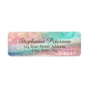 Gradient Glitter Rainbow Bokeh Return Address Label