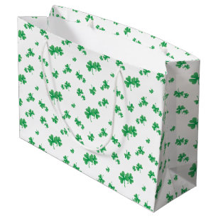Gradient Green Irish Shamrock Pattern Large Gift Bag