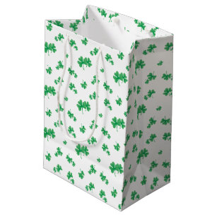 Gradient Green Irish Shamrock Pattern Medium Gift Bag