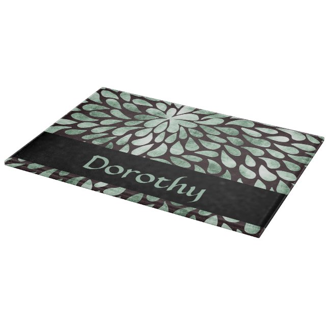 Gradient green petals on black cutting board (Corner)