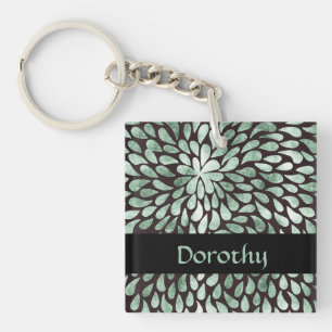 Gradient green petals on black key ring