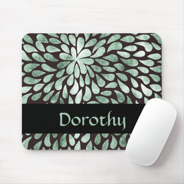 Gradient green petals on black mouse pad (With Mouse)