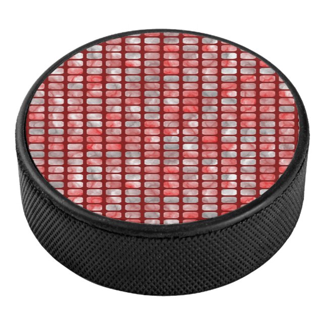 Gradient grey and red blocks pattern hockey puck (3/4)