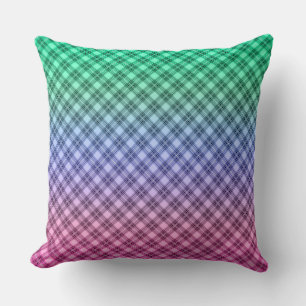 Gradient grid chequered plaid tartan pattern pink cushion