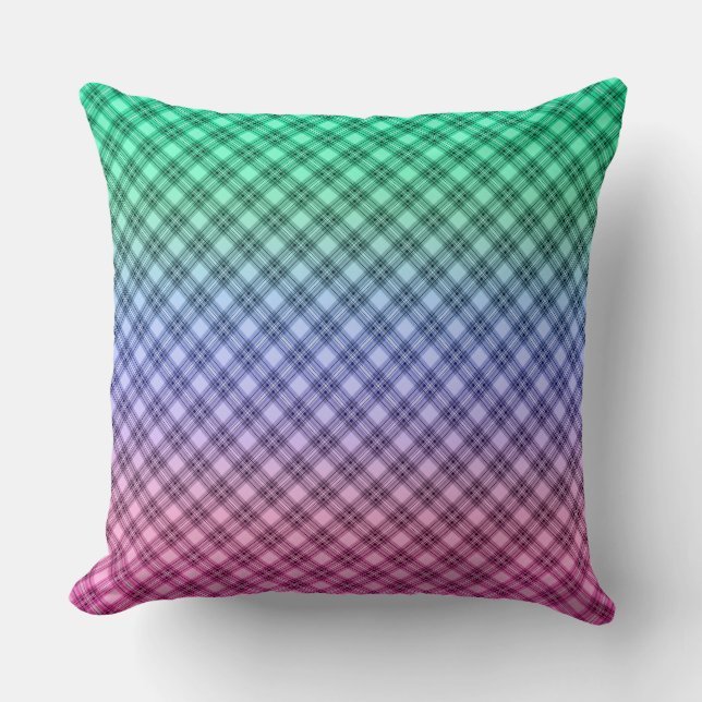 Gradient grid chequered plaid tartan pattern pink cushion (Front)