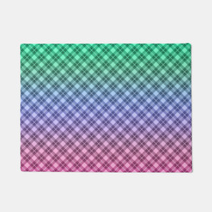 Gradient grid chequered plaid tartan pattern pink doormat